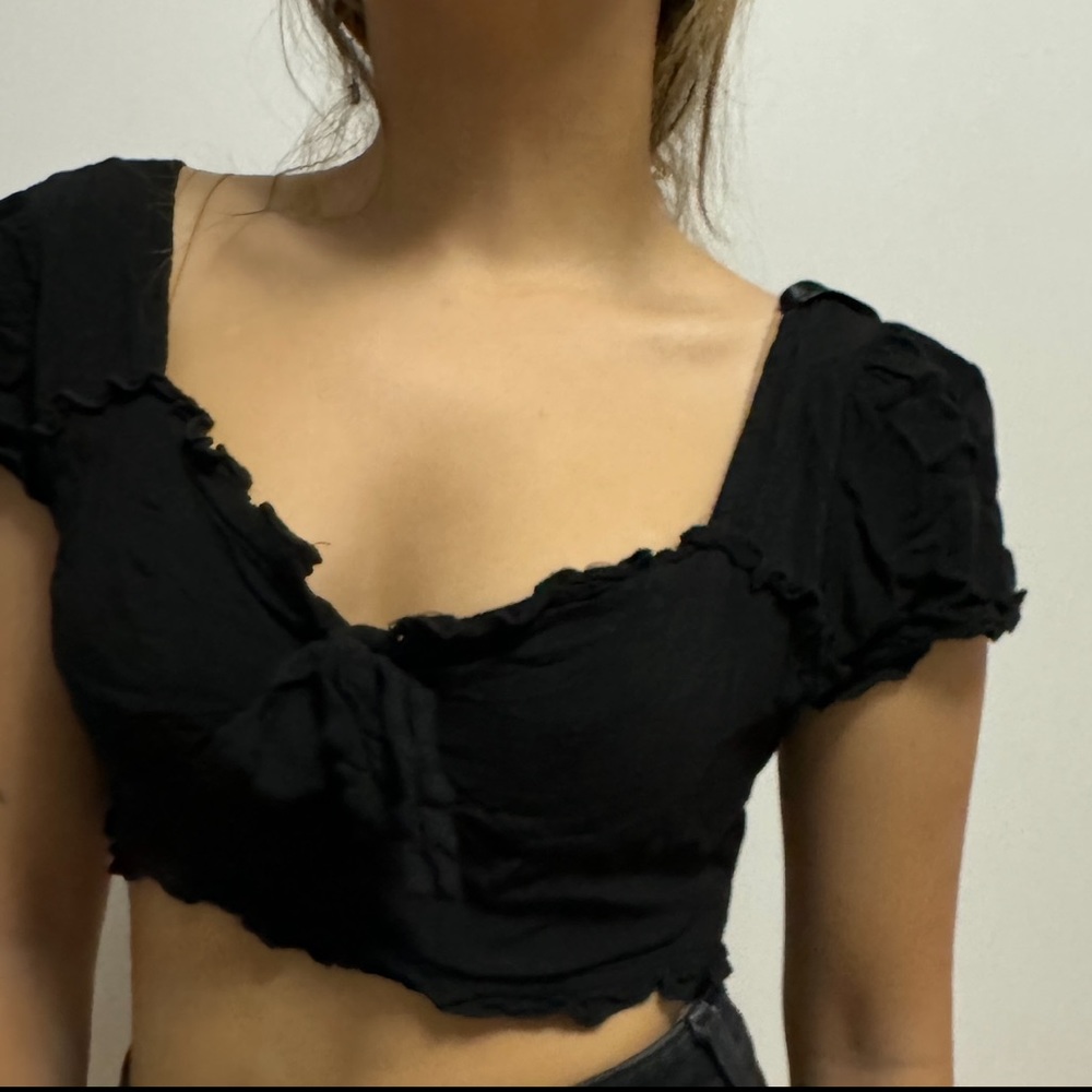 Princess polly black zip up milkmaid bustier puff sleeve top